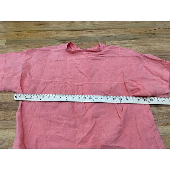 Eileen Fisher Women's M Orange Button-Up 100% Linen Tunic Shirt Mandarin Collar - Picture 6 of 7